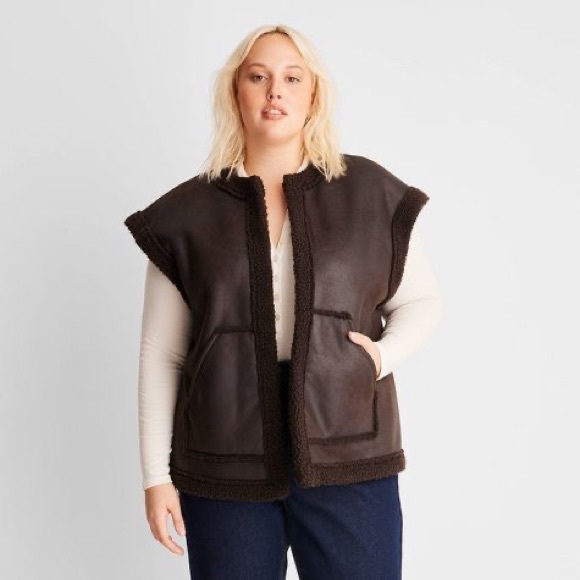 Women's Faux Shearling Lined Leather Vest - Future Collective - Picture 2 of 8